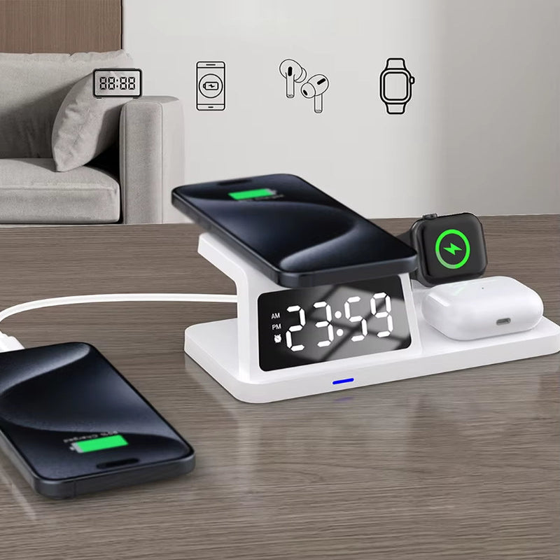 Three-In-One Wireless Fast Charger Desktop Clock Alarm Clock Watch Headset Wireless Charging