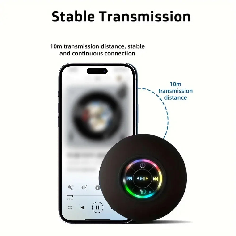 AquaBeat Mini: Waterproof LED Bluetooth Speaker with Powerful Sound & Suction Cup Mount
