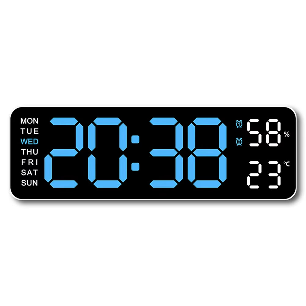 Large LED Digital Wall Clock – With Temperature, Humidity & Week Display