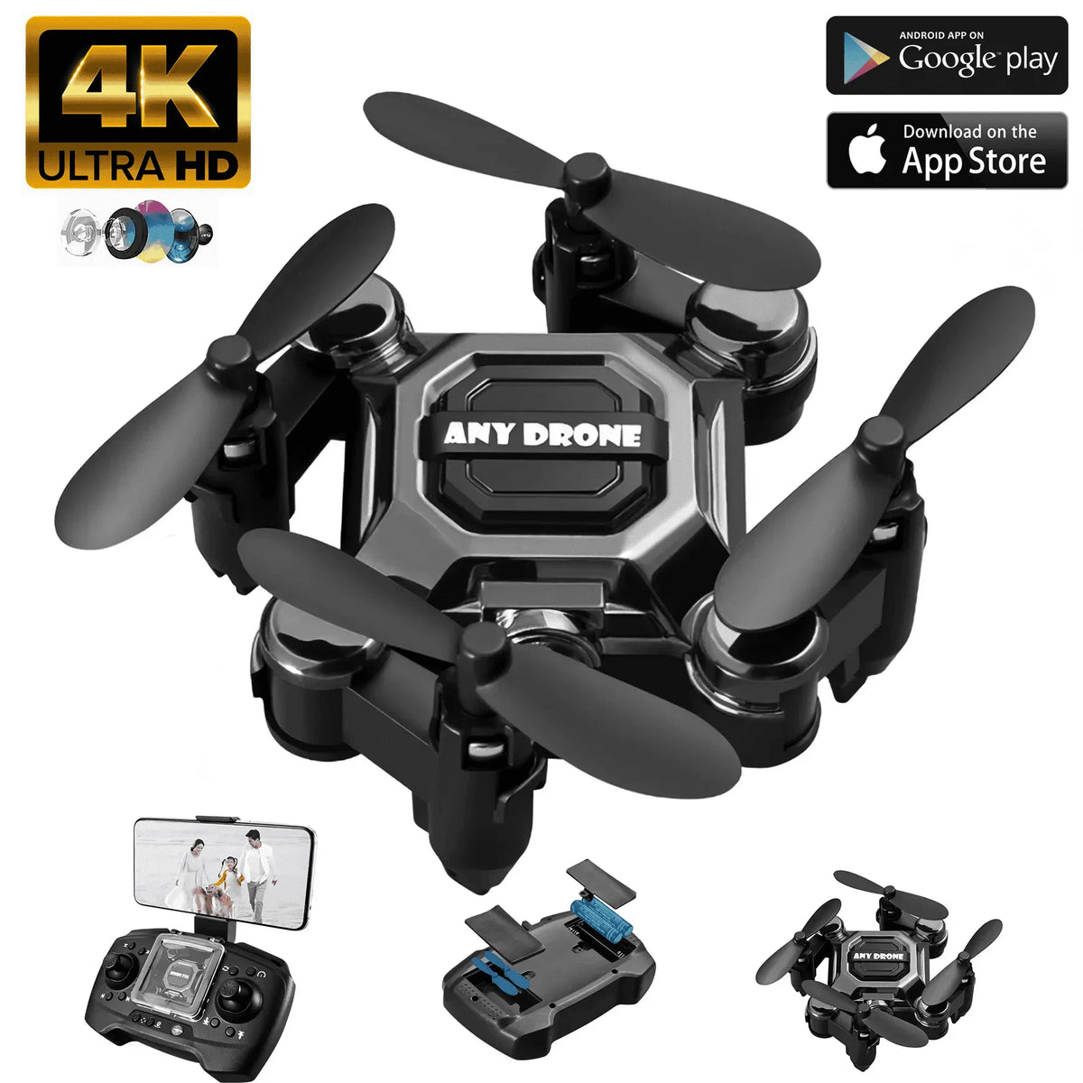 4K Mini Foldable Drone for Kids, Drone with Camera, RC Drone with Altitude Hold 3D Flips and Headless Mode Easy to Fly