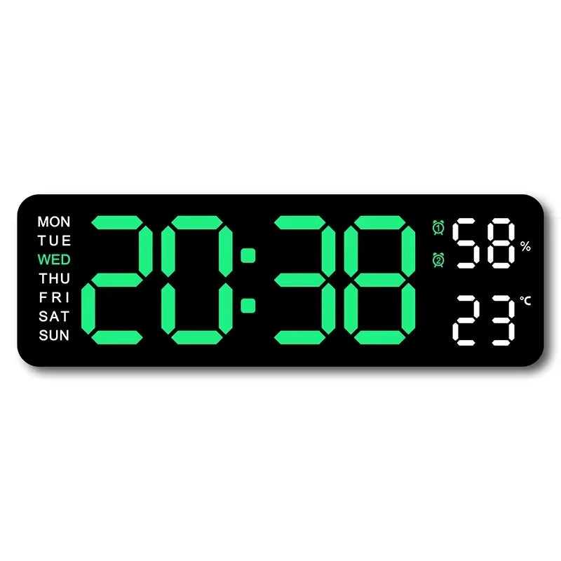 Large LED Digital Wall Clock – With Temperature, Humidity & Week Display